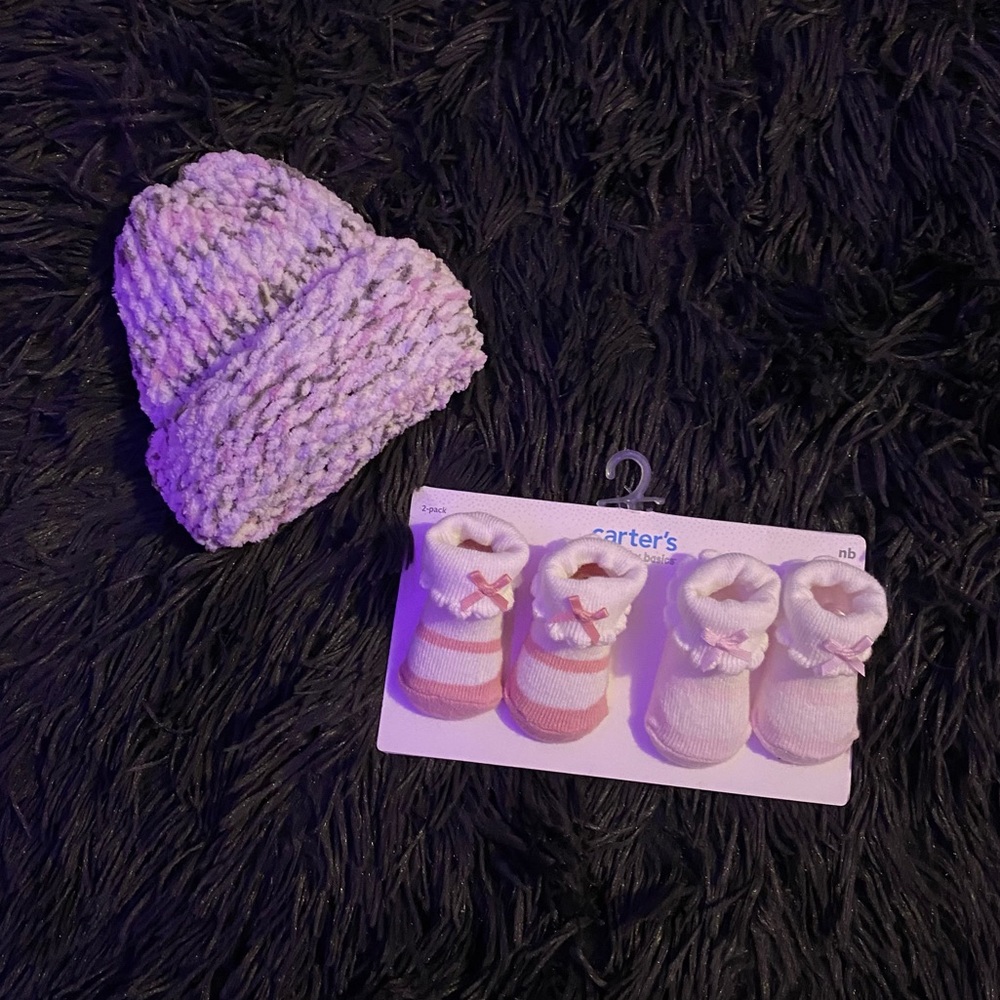 Newborn Girl Socks and Beanie Bundle